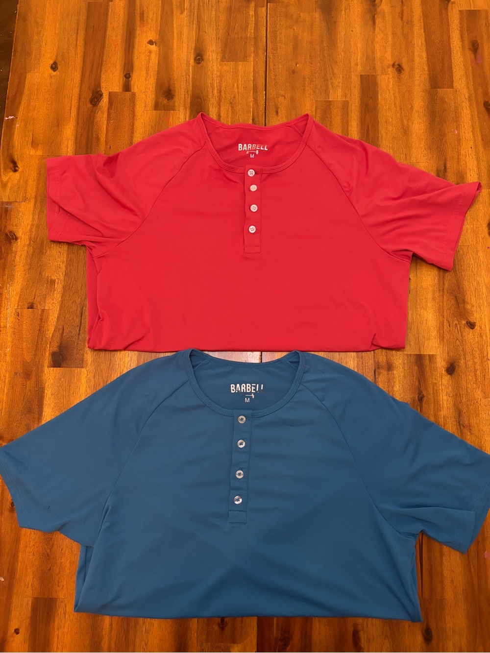 Men’s  Barbell short Sleeve Henley Top - Red and Teal